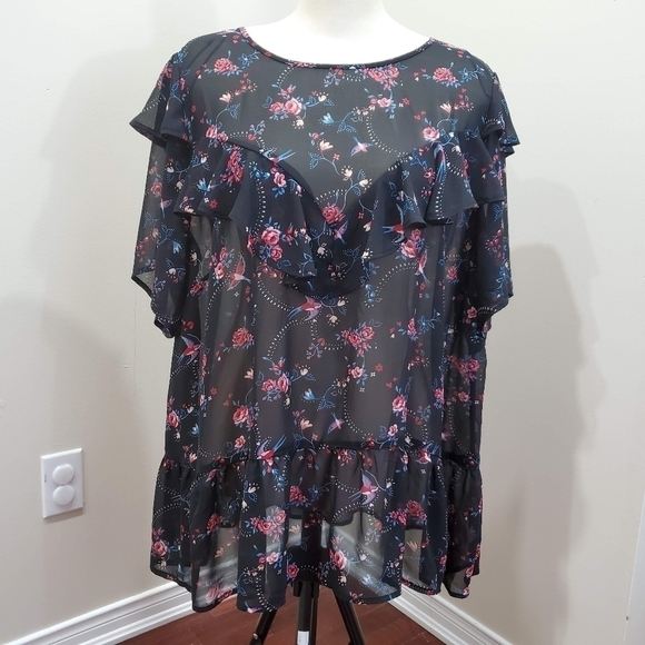 LOVE & Legend Frilled Printed Blouse Size 22 - Picture 3 of 11